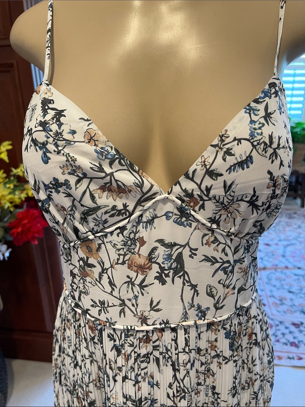 Lulu's Cream Midi Dress with Navy Floral Print - Picture 2 of 8